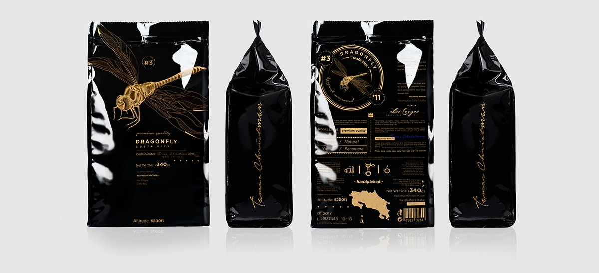 大自然的奇跡，蜻蜓主題的咖啡品牌包裝設計